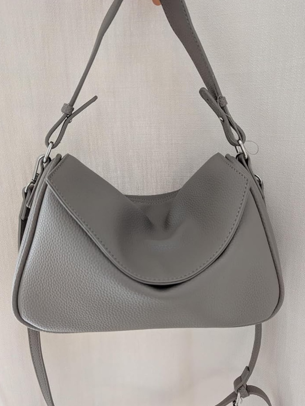 Women's Gray Shoulder Bag - Minimal Faux Leather Hobo